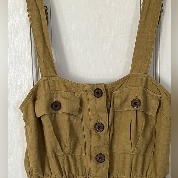 Urban Outfitters UO Malibu Romper Women Small Khaki Brown Sleeveless Linen Blend - Picture 3 of 13